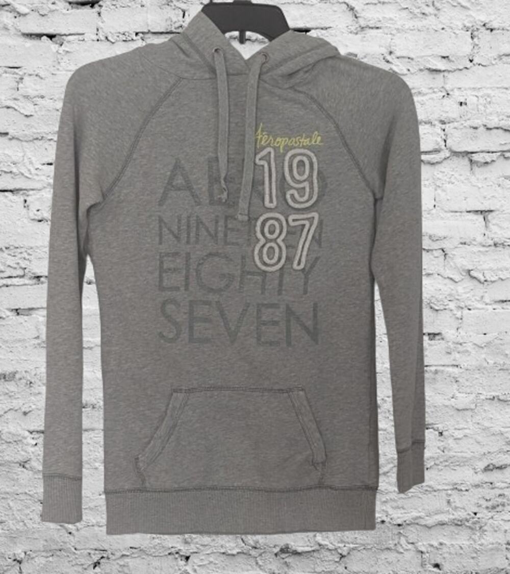 Aeropostale Aero Logo Gray Hoodie Sweatshirt 100% Cotton SMALL